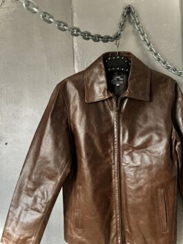 Vintage oversized real leather racing jacket brown