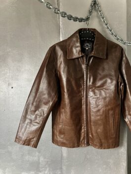 Vintage oversized real leather racing jacket brown