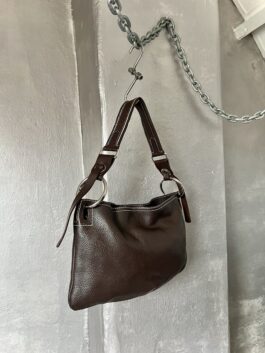 Vintage real leather shoulderbag with silver hardware brown