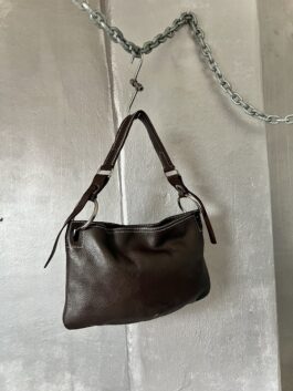 Vintage real leather shoulderbag with silver hardware brown
