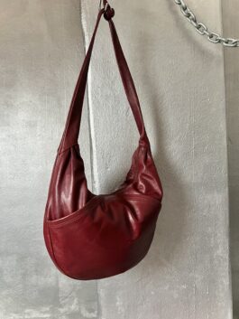 Vintage real leather crossbody bag wine red