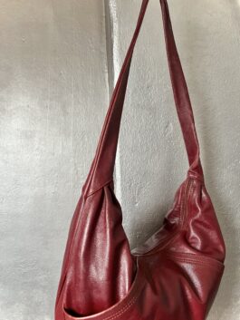 Vintage real leather crossbody bag wine red