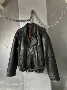 Vintage oversized real leather biker jacket brown