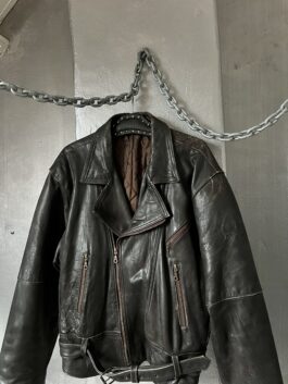 Vintage oversized real leather biker jacket brown
