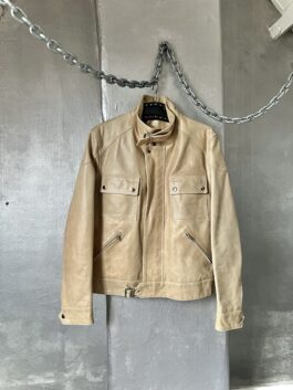 Vintage oversized real leather motorcross jacket beige