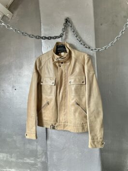 Vintage oversized real leather motorcross jacket beige