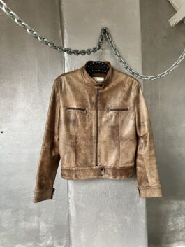 Vintage real leather motorcross racing jacket washed brown