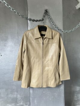 Vintage real leather racing jacket beige