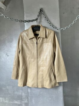 Vintage real leather racing jacket beige