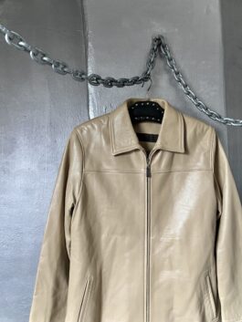 Vintage real leather racing jacket beige