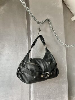 Vintage real leather shoulderbag with silver hardware black