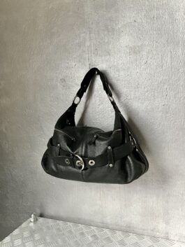 Vintage real leather shoulderbag with silver hardware black