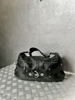 Vintage real leather shoulderbag with silver hardware black