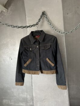 Vintage denim jacket with brown details