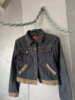 Vintage denim jacket with brown details