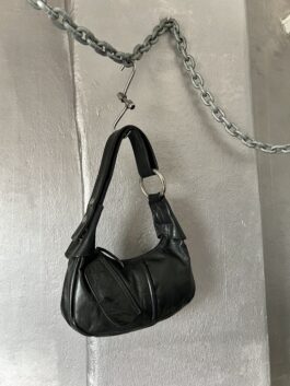 Vintage real leather shoulderbag with silver hardware black