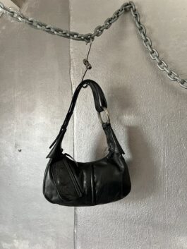 Vintage real leather shoulderbag with silver hardware black