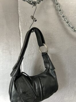 Vintage real leather shoulderbag with silver hardware black