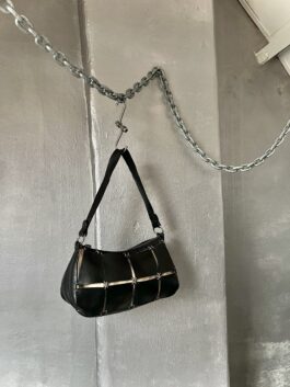 Vintage real leather shoulderbag with silver hardware black