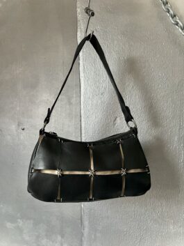 Vintage real leather shoulderbag with silver hardware black