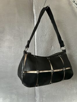 Vintage real leather shoulderbag with silver hardware black