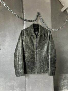 Vintage oversized real leather racing jacket washed grey green