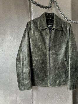 Vintage oversized real leather racing jacket washed grey green