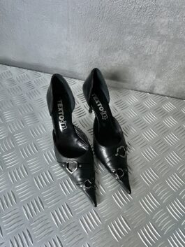 Vintage genuine leather kitten heels black