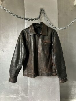 Vintage oversized real leather racing jacket washed brown