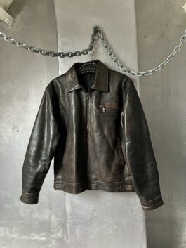 Vintage oversized real leather racing jacket washed brown