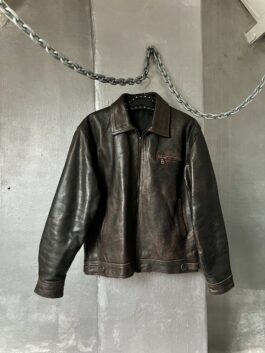 Vintage oversized real leather racing jacket washed brown