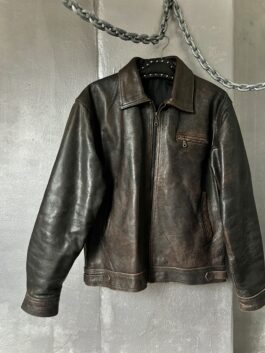 Vintage oversized real leather racing jacket washed brown