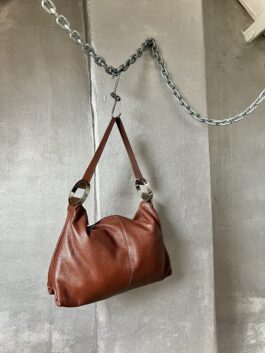 Vintage real leather shoulderbag with silver hardware brown