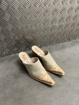 Vintage genuine leather heeled mules with snakeskin beige