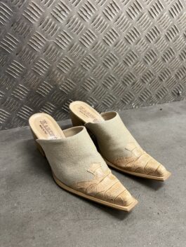 Vintage genuine leather heeled mules with snakeskin beige