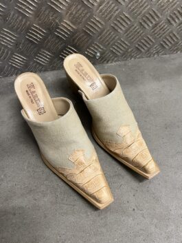 Vintage genuine leather heeled mules with snakeskin beige