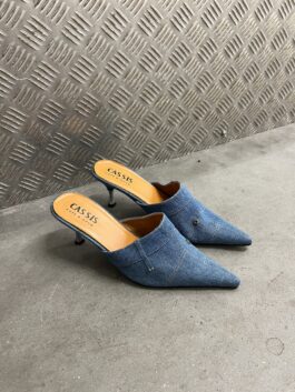 Vintage heeled mules denim