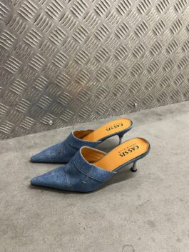 Vintage heeled mules denim