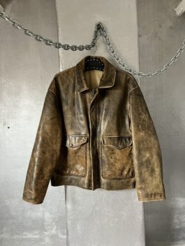 Vintage oversized real leather flying jacket washed brown