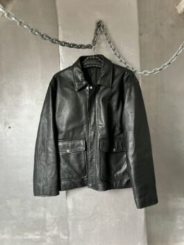 Vintage oversized real leather flying jacket black