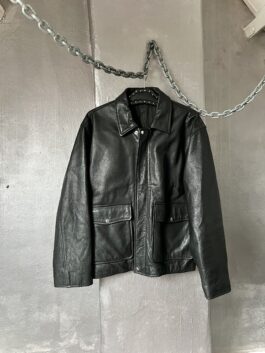 Vintage oversized real leather flying jacket black