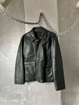 Vintage oversized real leather flying jacket black