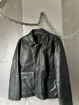 Vintage oversized real leather flying jacket black