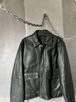 Vintage oversized real leather flying jacket black