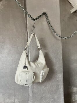 Vintage real leather shoulderbag with silver hardware white