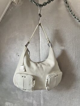 Vintage real leather shoulderbag with silver hardware white