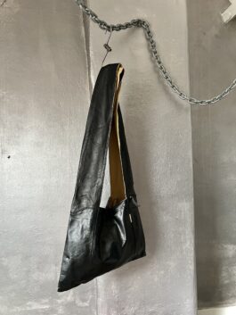 Vintage real leather crossbody bag black beige