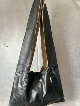 Vintage real leather crossbody bag black beige