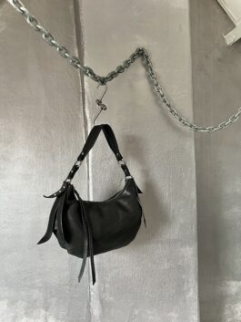 Vintage real leather shoulderbag with silver hardware black