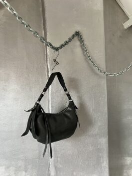 Vintage real leather shoulderbag with silver hardware black